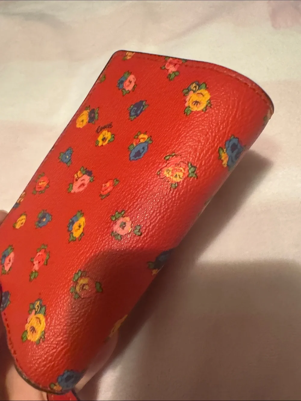Coach Red Floral Print Leather Wallet with Gold Logo